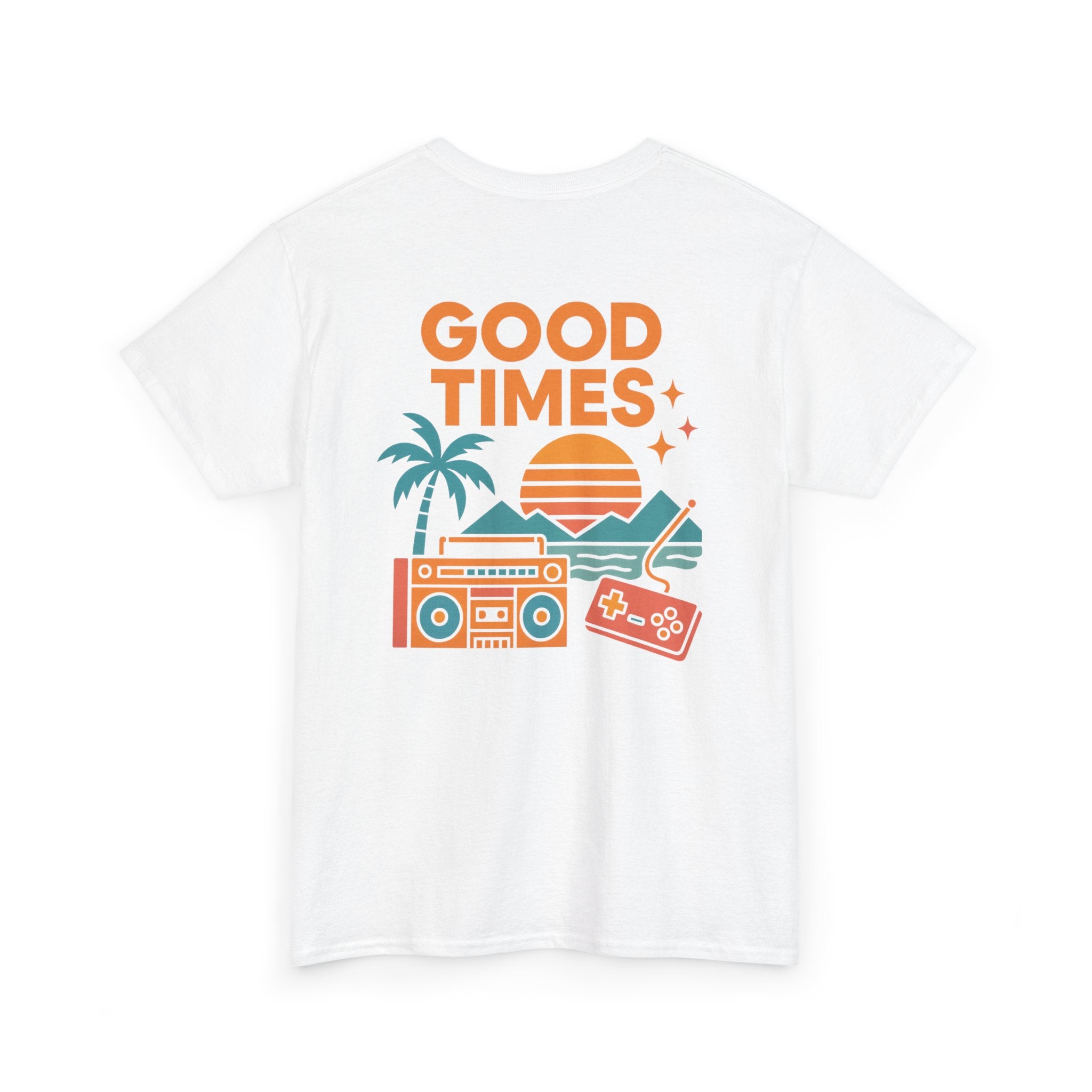 Recuerdos de los 80 y 90, Camiseta con impresión trasera de atardecer, palmeras y estilo retro que evoca la mejor era de la Generación X