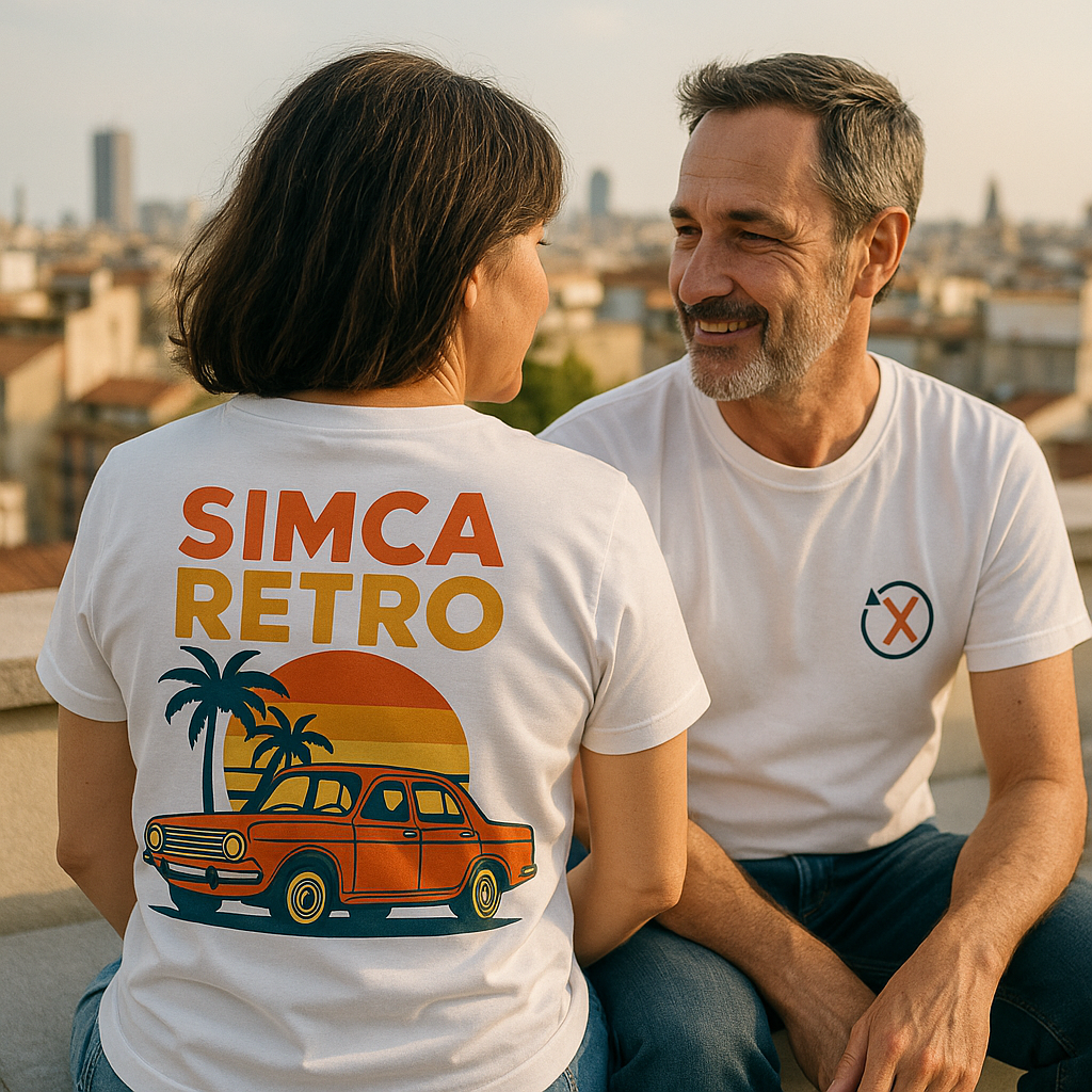 Camiseta Simca Retro, Coche Clásico 70s 80s, Vacaciones Gen X, Estilo Vintage Español, Sunset Car Shirt, Regalo Nostálgico Unisex