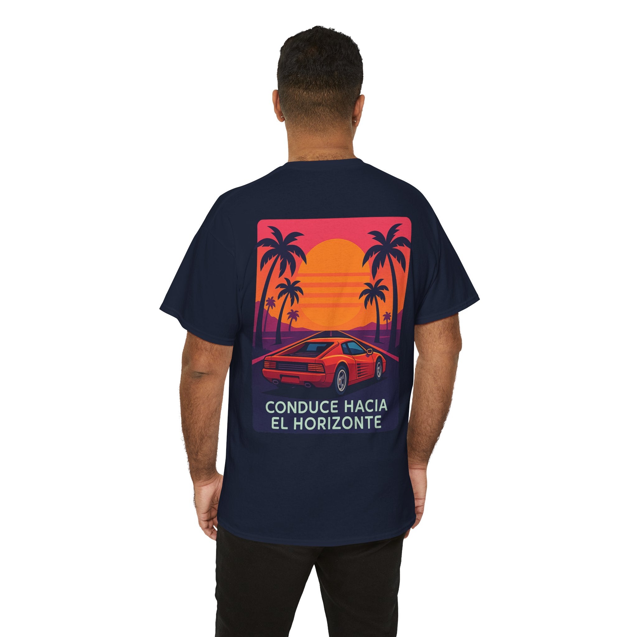 Retro Arcade Car Unisex Heavy Cotton Tee, 80s OutRun Style, Synthwave, Vintage Gamer Shirt, Sunset Palm Trees Tee