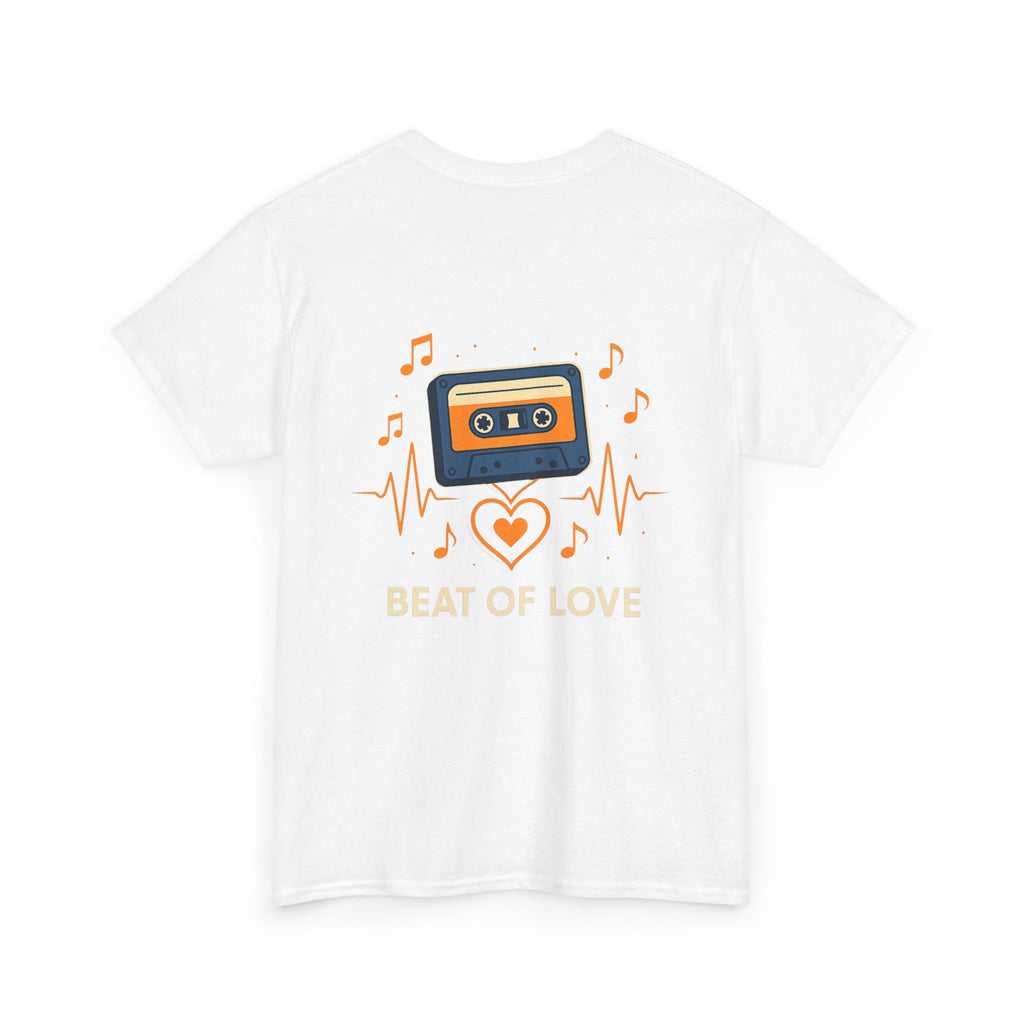 Beat of Love, Camiseta Unisex Retro con Cassette y Corazón Musical, amantes de la musica, generación X