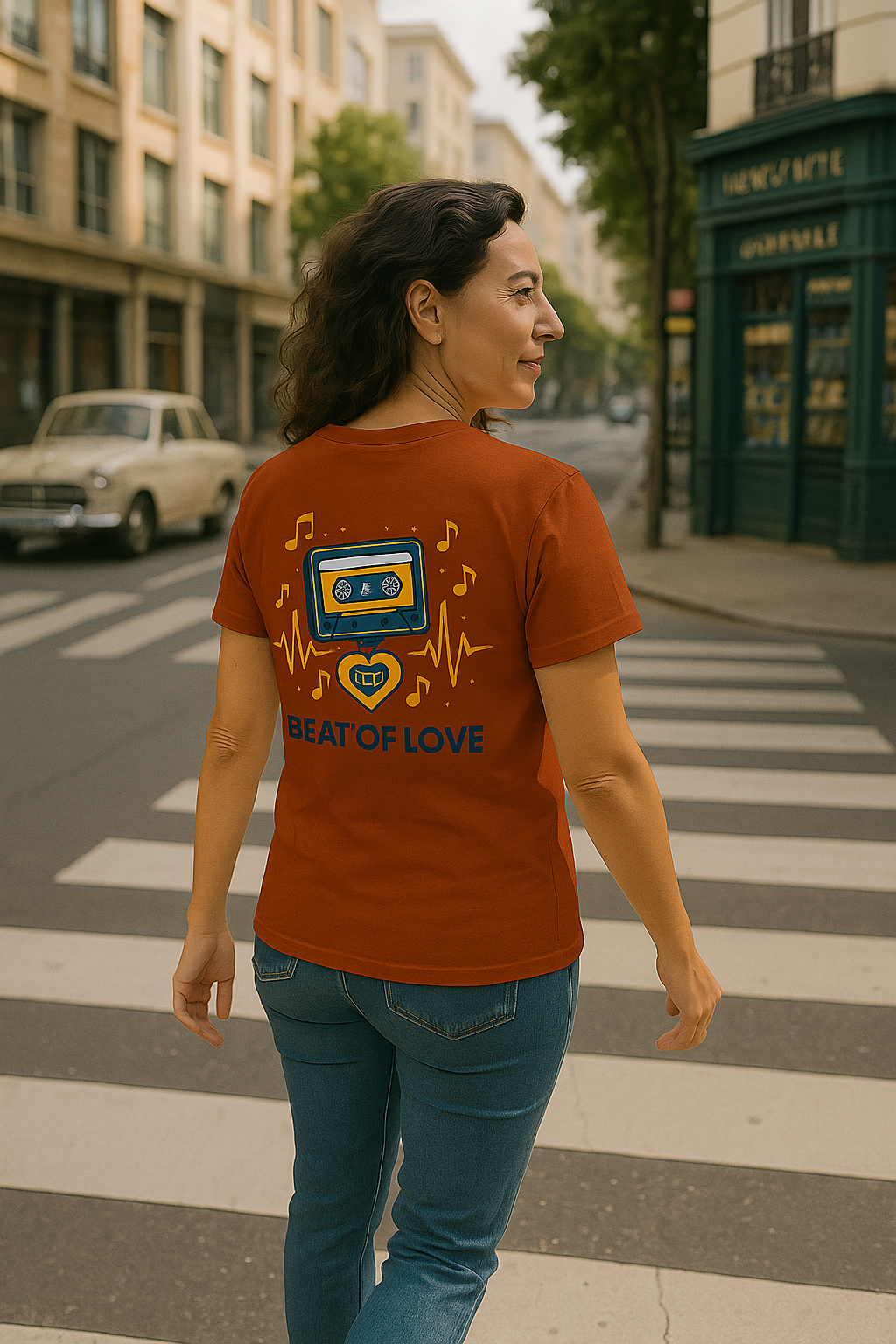 Beat of Love, Camiseta Unisex Retro con Cassette y Corazón Musical, amantes de la musica, generación X