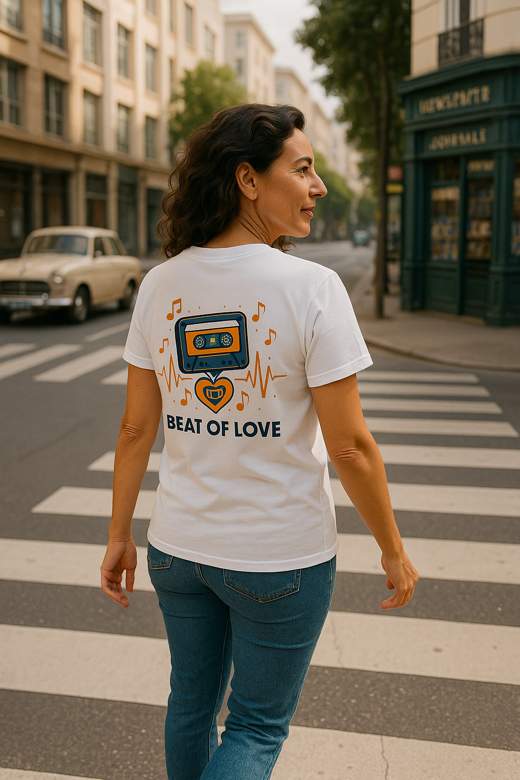 Beat of Love, Camiseta Unisex Retro con Cassette y Corazón Musical, amantes de la musica, generación X