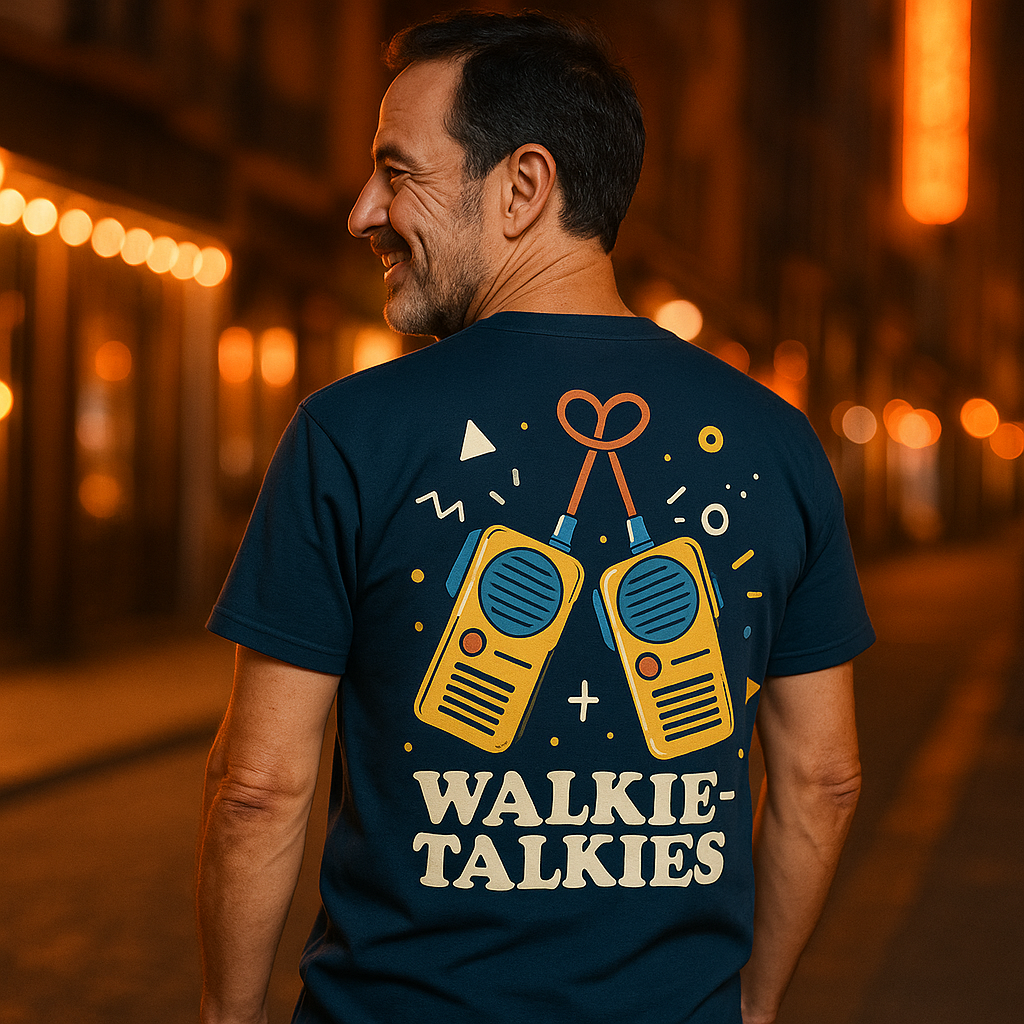 Camiseta Walkie-Talkies, T-Shirt Retro Comunicacion, Gen X España, Diseño Vintage Amistad