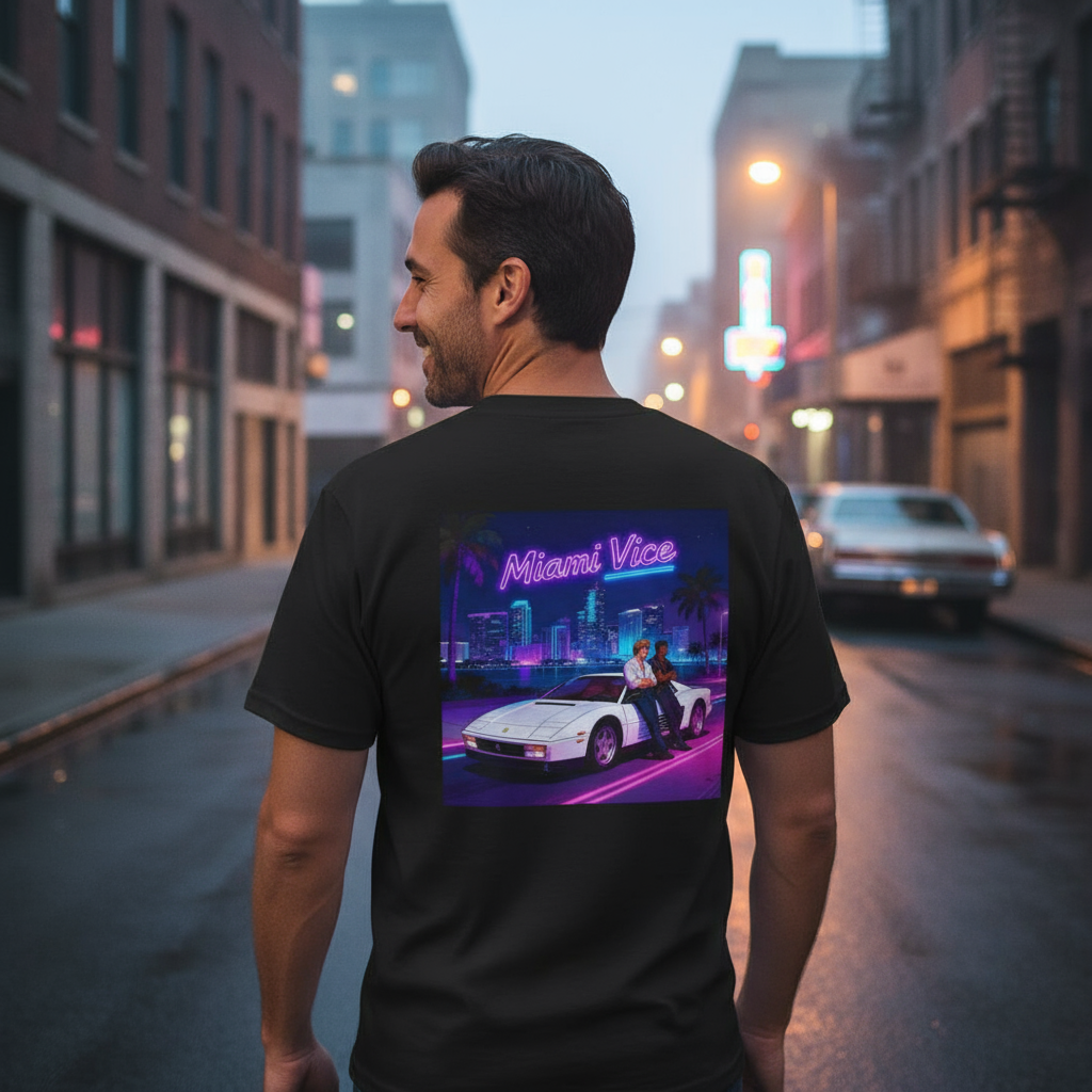 Camiseta Corrupción en Miami, Estilo Retro Años 80, Gen X España, Diseño Vintage Automovilismo