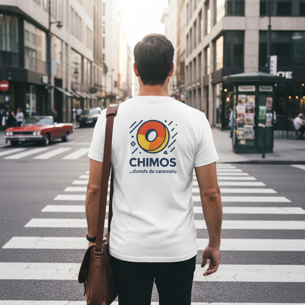 Camiseta Retro Chimos, T-Shirt Gourmet Donuts, Sabores de Infancia, Diseño Colorido y Divertido