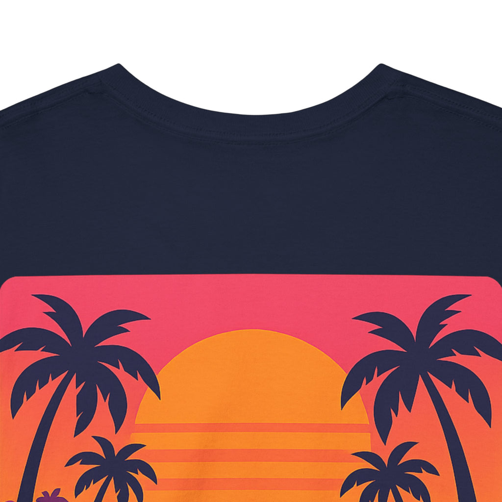 Retro Arcade Car Unisex Heavy Cotton Tee, 80s OutRun Style, Synthwave, Vintage Gamer Shirt, Sunset Palm Trees Tee