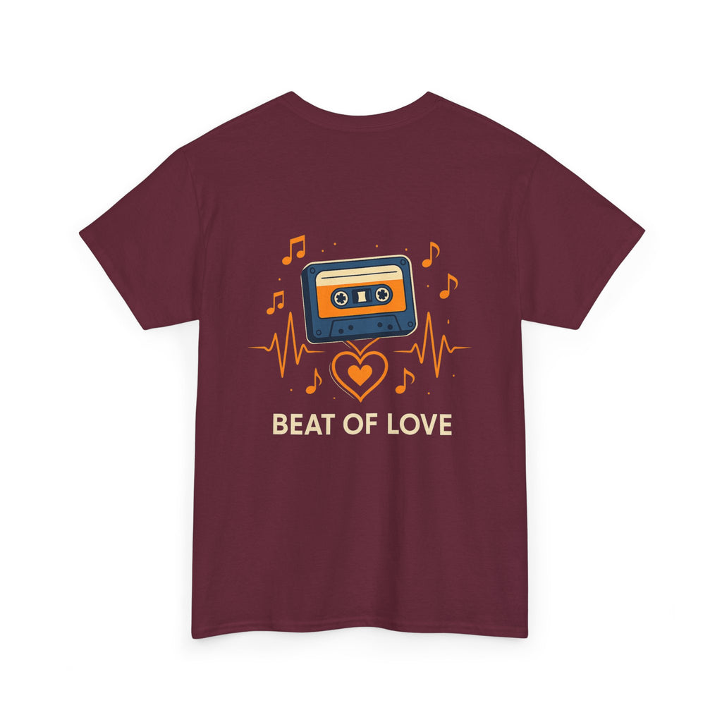 Beat of Love, Camiseta Unisex Retro con Cassette y Corazón Musical, amantes de la musica, generación X