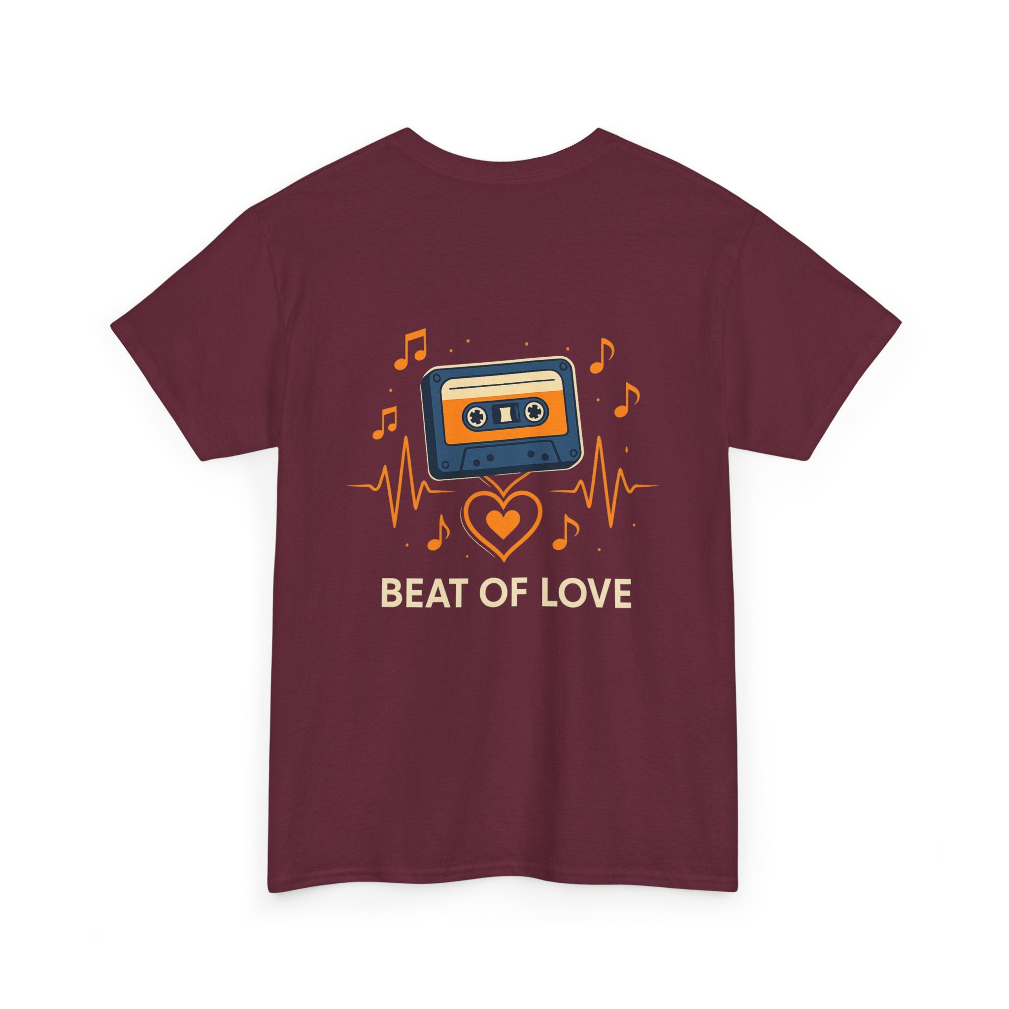 Beat of Love, Camiseta Unisex Retro con Cassette y Corazón Musical, amantes de la musica, generación X